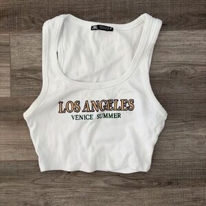 Zara White Los Angeles Crop Top